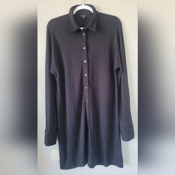 COS Women's Stretch Lyocell Shirt Dress Black Button Front Medium - Picture 3 of 16
